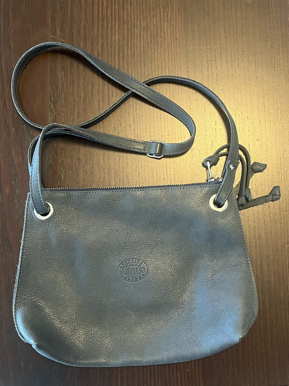 Roots Dark Blue Leather Crossbody